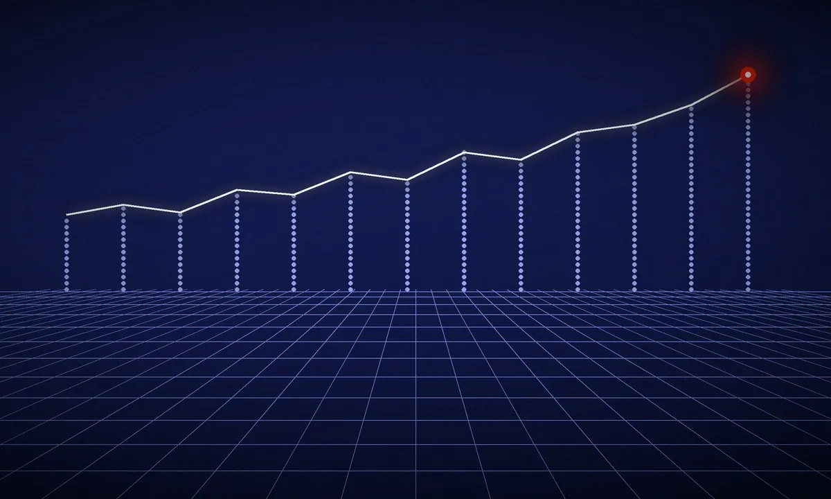 Rising chart over a perspective grid