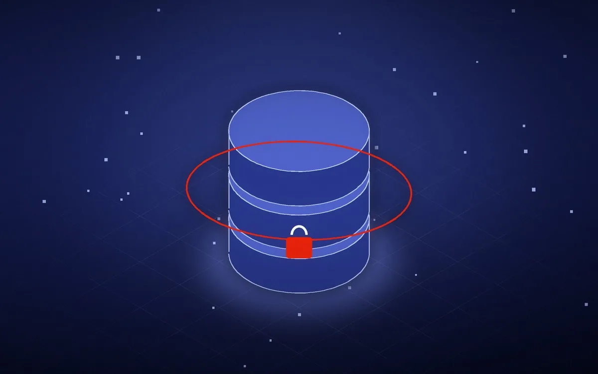 Database stack wrapped in a protective ring with a padlock